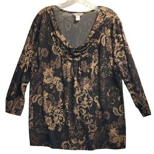 White Stag Cowl Neck Blouse Floral Print Long‎ Sleeve Top XL/XG (16-18)